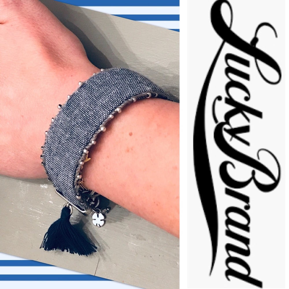 NWT Lucky Brand Silver & Chambray Tassel Bracelet